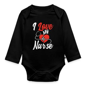 J'aime mon infirmière - Body Bébé bio manches longues - noir - Devant