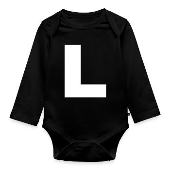Buchstabe Initialen L - Baby Bio-Langarm-Body - Schwarz - Vorne
