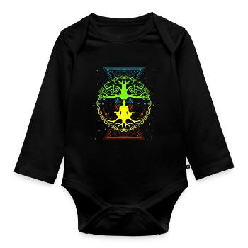 Lebensbaum , Chakras für spirituelles Yoga, Buddha - Baby Bio-Langarm-Body - Schwarz - Vorne