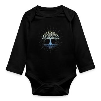 Lebensbaum , Chakras für spirituelles Yoga, Buddha - Baby Bio-Langarm-Body - Schwarz - Vorne