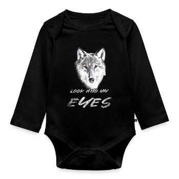 Wolf head with red eyes - Organic Longsleeve Baby Bodysuit - black - Front