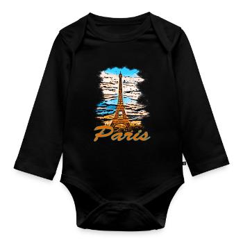 Paris France Orange Art Design - Body Bébé bio manches longues - noir - Devant