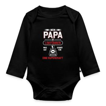 Mein Papa Ist Lokführer Lokomotive Züge Geschenk - Baby Bio-Langarm-Body - Schwarz - Vorne