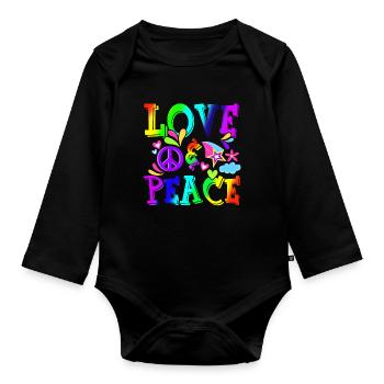 Hippie Love Peace Flower Power Peace Movement - Organic Longsleeve Baby Bodysuit - black - Front