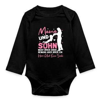 Lustig Mama und Sohn Partnerlook Spruch Geschenk - Baby Bio-Langarm-Body - Schwarz - Vorne