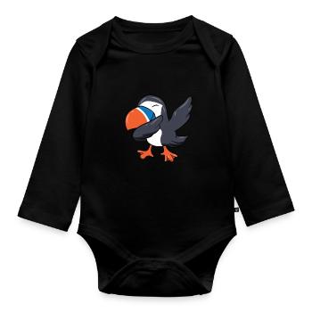 Puffins - DAB, dabbing, dabbing, dancing - Organic Longsleeve Baby Bodysuit - black - Front