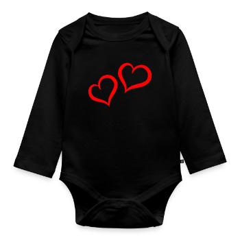 Herzen rot geschwungen - Baby Bio-Langarm-Body - Schwarz - Vorne