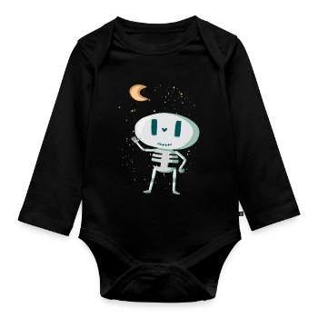 Niedliches Skelett mit Mond und Sternen Halloween - Baby Bio-Langarm-Body - Schwarz - Vorne