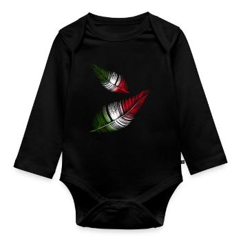 plumes italiennes en rouge blanc et vert - Body Bébé bio manches longues - noir - Devant
