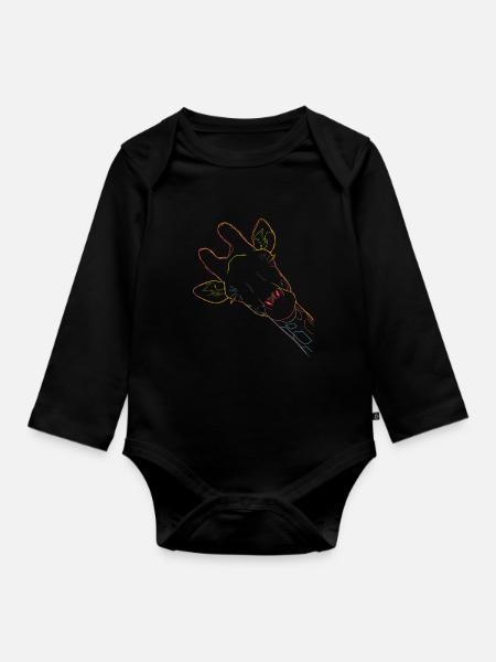 Giraffe - Baby Bio-Langarm-Body - Schwarz