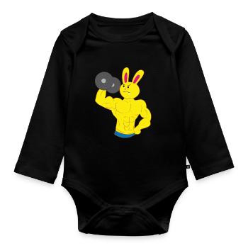 Une barre de formation de biceps de bodybuilder de lapin de dent - Body Bébé bio manches longues - noir - Devant
