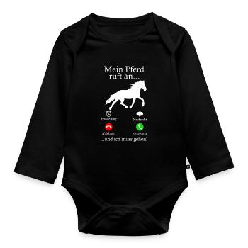 Mein Pferd Ruft An Pferde Reiten Stall Geschenk - Baby Bio-Langarm-Body - Schwarz - Vorne
