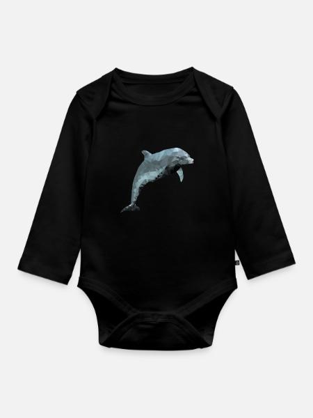 Delfin - Polygon / Dreieck - Baby Bio-Langarm-Body - Schwarz