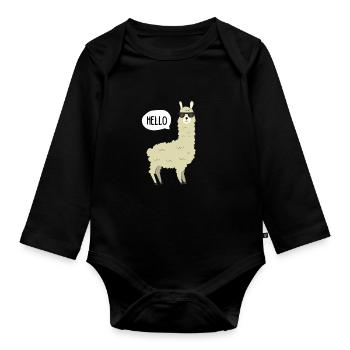 Llama - HELLO llama with sunglasses - Organic Longsleeve Baby Bodysuit - black - Front