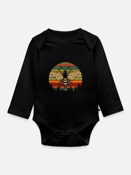 Biene - Baby Bio-Langarm-Body - Schwarz