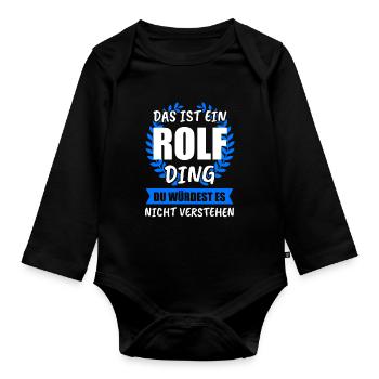 Rolf Name Vorname Geschenk - Baby Bio-Langarm-Body - Schwarz - Vorne