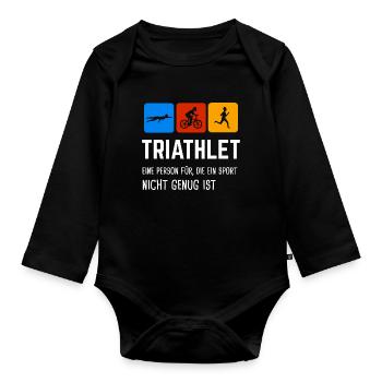 Triathlon Triathlet Triathleten Geschenk - Baby Bio-Langarm-Body - Schwarz - Vorne