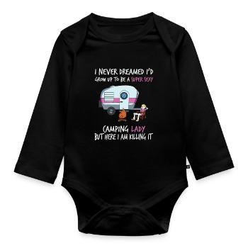 Camping camping caravane camp - Body Bébé bio manches longues - noir - Devant