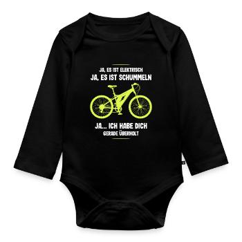 E-Bike Ich habe Dich Überholt Biker Fahrrad - Baby Bio-Langarm-Body - Schwarz - Vorne