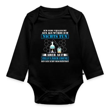 Lustig Chemie Labor Faul Faulheit Spruch Geschenk - Baby Bio-Langarm-Body - Schwarz - Vorne