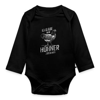 Hühner Flüsterer Hühnerbauer Geflügel - Baby Bio-Langarm-Body - Schwarz - Vorne