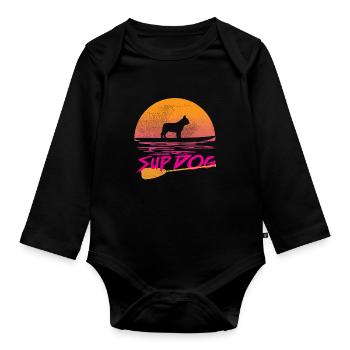 Cadeau Stand Up Paddling Bouledogue Français - Body Bébé bio manches longues - noir - Devant