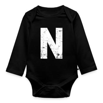 N letter - Organic Longsleeve Baby Bodysuit - black - Front