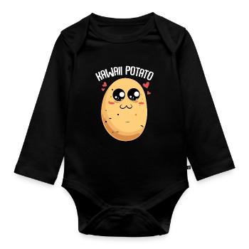 Cute anime kawaii potato manga vegetables - Organic Longsleeve Baby Bodysuit - black - Front