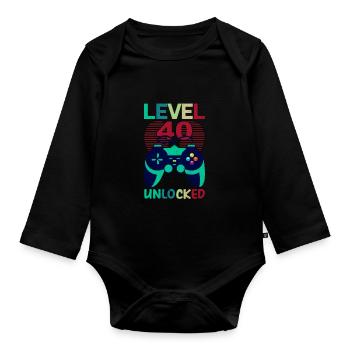 Level 40 Unlocked - Organic Longsleeve Baby Bodysuit - black - Front