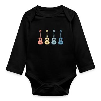 Retro Vintage Ukulele Uke Funny Gift - Organic Longsleeve Baby Bodysuit - black - Front