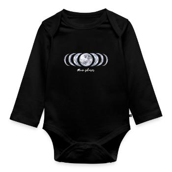 Mondphasen Moon Phases Mond Vollmond Astronomie - Baby Bio-Langarm-Body - Schwarz - Vorne