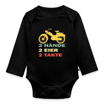 lustiges Mofa Moped 2 Hände 2 Eier Zwei Takte - Baby Bio-Langarm-Body - Schwarz - Vorne