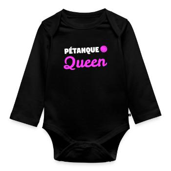 Petanque Queen petanque boules gift - Organic Longsleeve Baby Bodysuit - black - Front