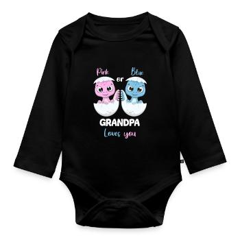 Pink Or Blue Grandpa Loves you Gender Reveal Party - Body Bébé bio manches longues - noir - Devant