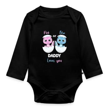 Pink Or Blue Daddy Loves you Gender Reveal Party - Body Bébé bio manches longues - noir - Devant