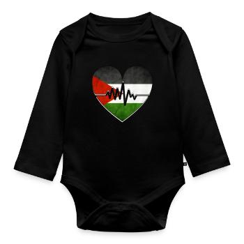 Palestine Flag Heartbeat - Organic Longsleeve Baby Bodysuit - black - Front