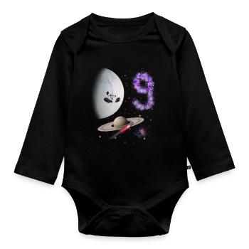 9th Birthday Kids Space - Organic Longsleeve Baby Bodysuit - black - Front