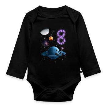 8e anniversaire enfants espace - Body Bébé bio manches longues - noir - Devant