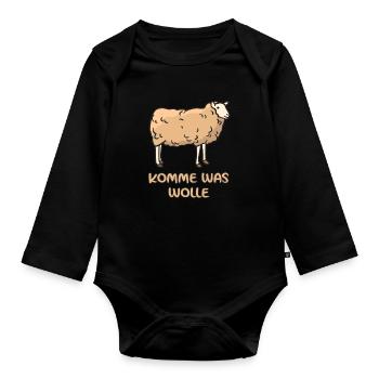 Komme Was Wolle Schaf Wortwitz - Baby Bio-Langarm-Body - Schwarz - Vorne
