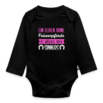 Friesenpferd Friesen Friese Geschenk - Baby Bio-Langarm-Body - Schwarz - Vorne