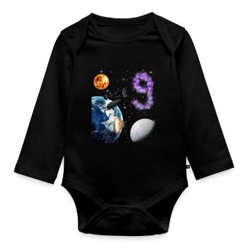 9th birthday kids space - Organic Longsleeve Baby Bodysuit - black - Front