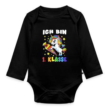 Schulkind 2020 Einhorn Unicorn Einschulung Schule - Baby Bio-Langarm-Body - Schwarz - Vorne