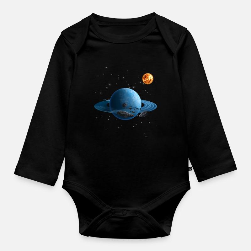 Solar system - Organic Longsleeve Baby Bodysuit - black