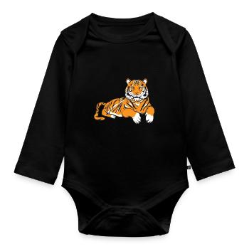 Bengal tiger - Organic Longsleeve Baby Bodysuit - black - Front