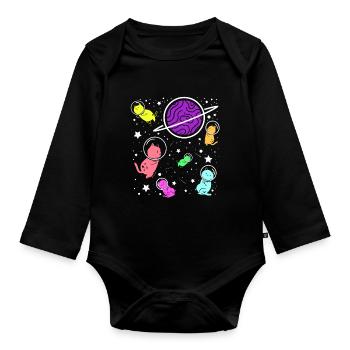Cats in Space Astronauts Cat - Organic Longsleeve Baby Bodysuit - black - Front