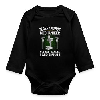 Zerspanungsmechaniker Lustiger Spruch Zerspaner - Baby Bio-Langarm-Body - Schwarz - Vorne