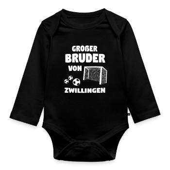 Große Bruder Von Zwillingen 2020 Fußball Geschenk - Baby Bio-Langarm-Body - Schwarz - Vorne
