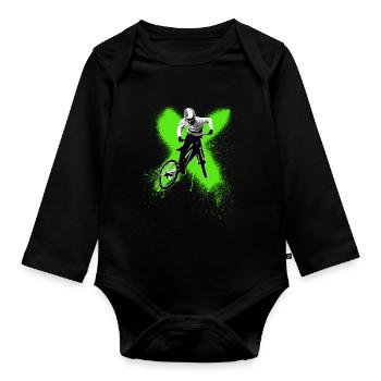 garçon cool sautant en vélo de montagne - Body Bébé bio manches longues - noir - Devant