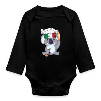 Italy Chef Koala Pizza Baker Rome Chef Kitchen - Organic Longsleeve Baby Bodysuit - black - Front