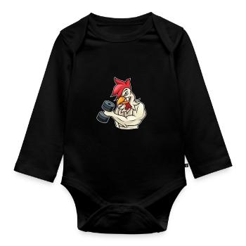 Cadeau de culturiste de remise en forme de poulet coq - Body Bébé bio manches longues - noir - Devant